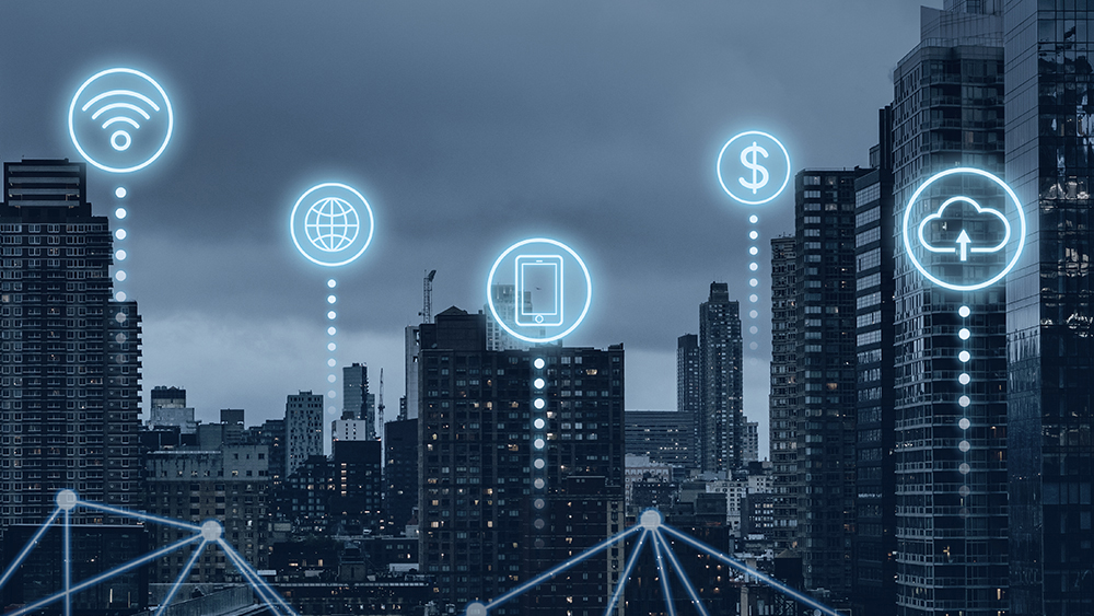 Downtown with digital signs